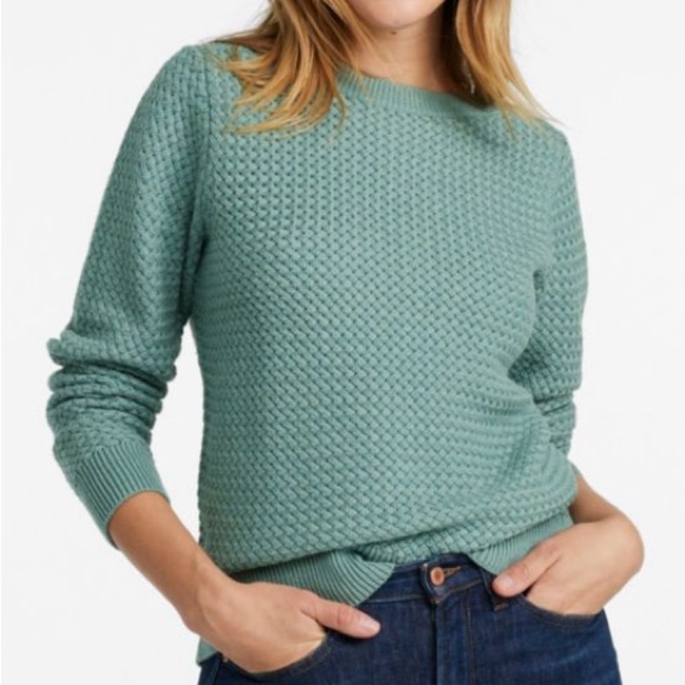 LL Bean Basketweave Sweater Boatneck Green